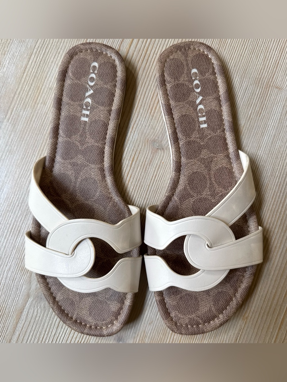 Coach Essie Leather Slide Sandals - Cream Sz 8.5